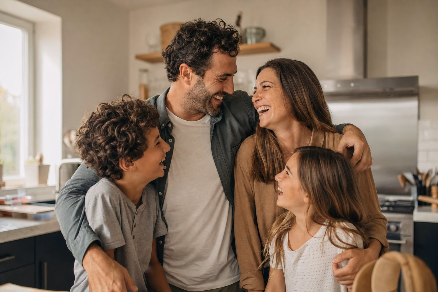 Hombre abrazando a su familia — pilar familiar masculino